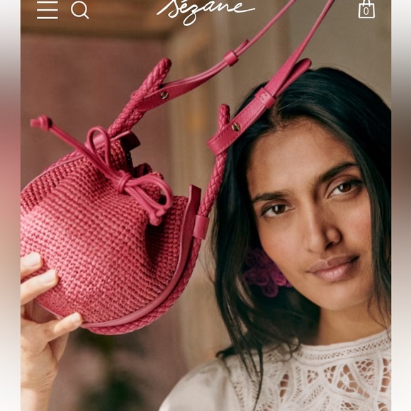 Sezane ZÉLIE MINI BUCKET BAG raffia pink - Picture 2 of 10